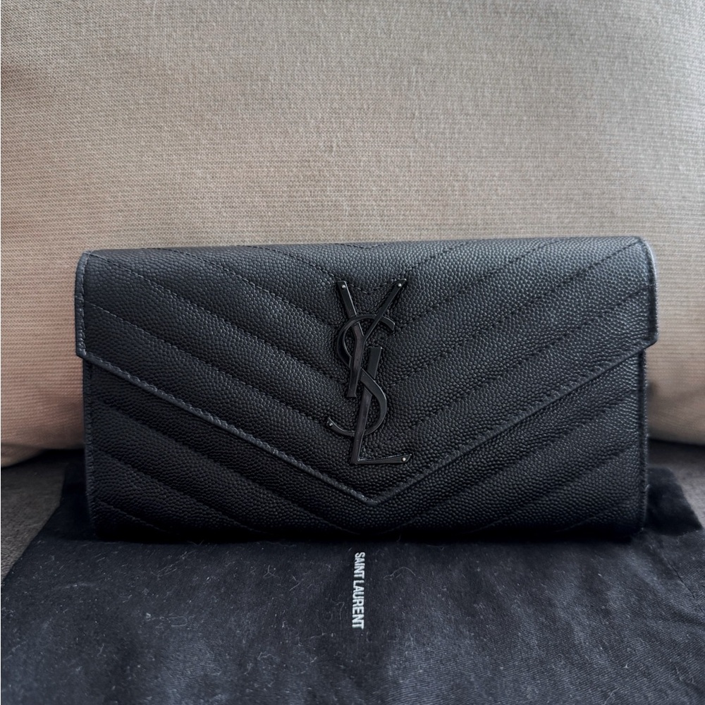 SOLD- YSL Monogram Large Flap Wallet in Grained Leather (Authentic)